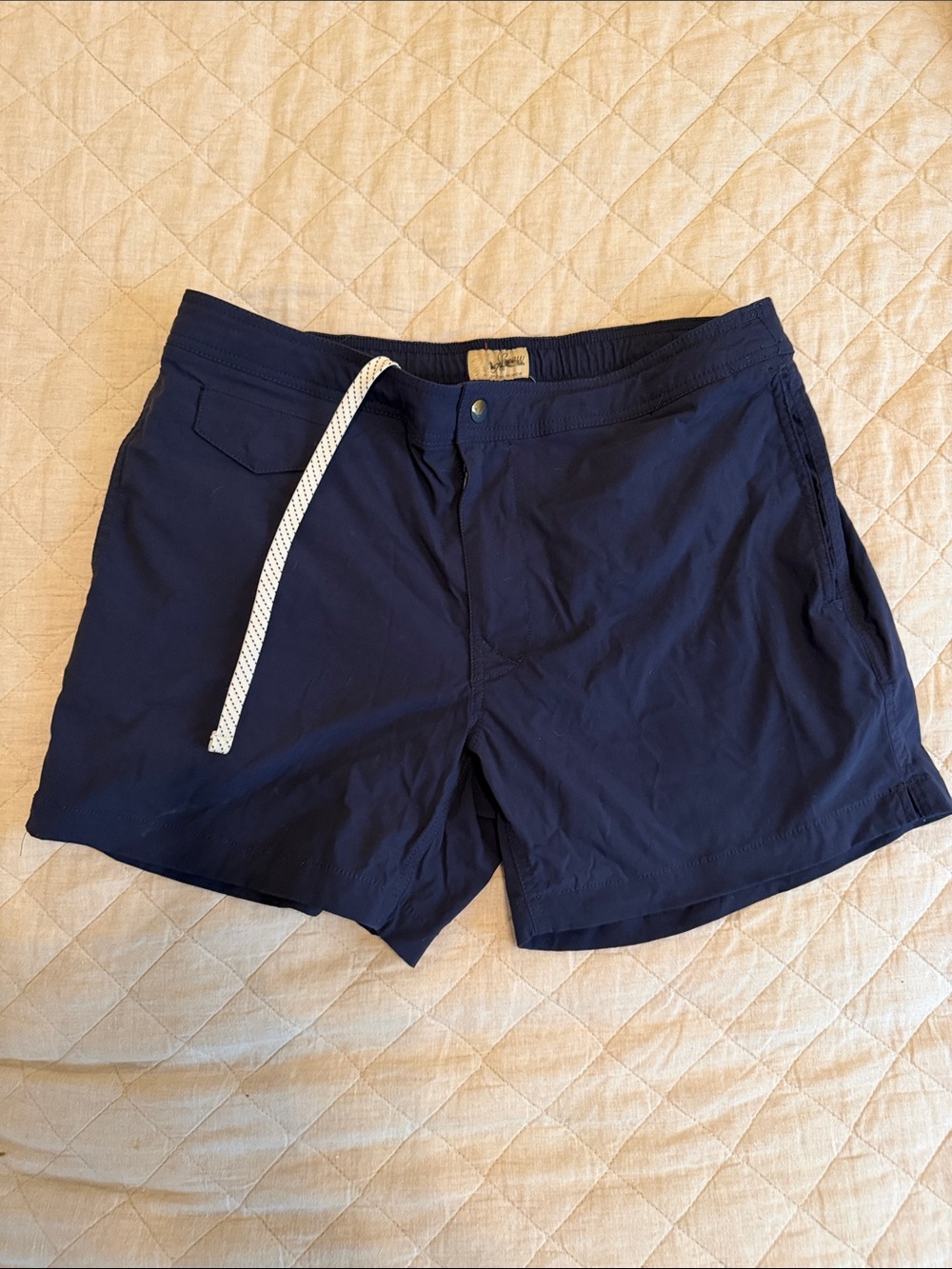 J. Crew Navy Blue Men's Swim Trunks with White Drawstring
